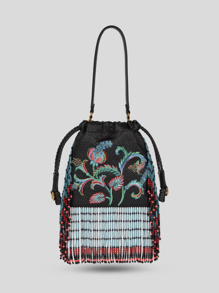 ETRO - SAC KALISPERA EN RAPHIA À BRODERIE ET FRANGES PETIT MODÈLE