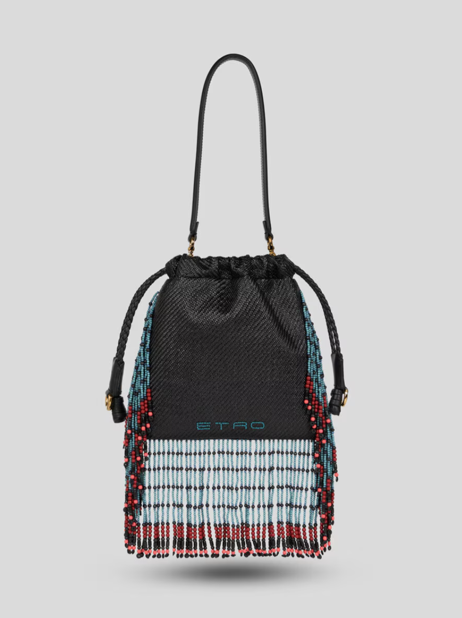 ETRO - SAC KALISPERA EN RAPHIA À BRODERIE ET FRANGES PETIT MODÈLE