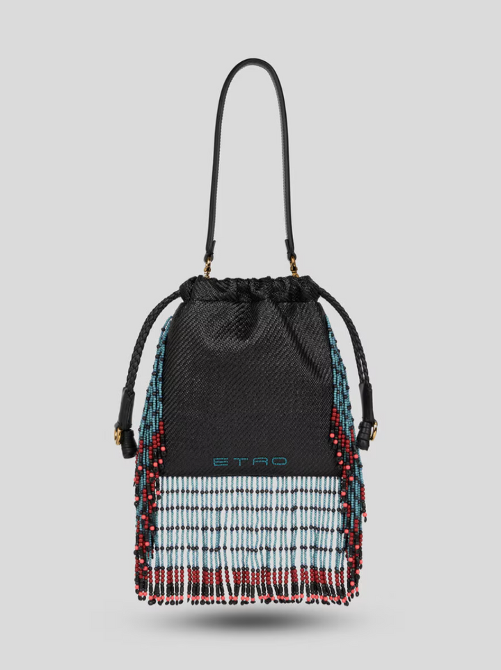 ETRO - SAC KALISPERA EN RAPHIA À BRODERIE ET FRANGES PETIT MODÈLE
