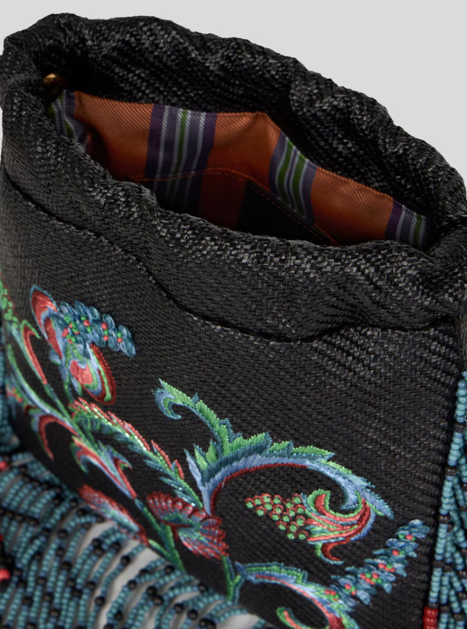 ETRO - SAC KALISPERA EN RAPHIA À BRODERIE ET FRANGES PETIT MODÈLE