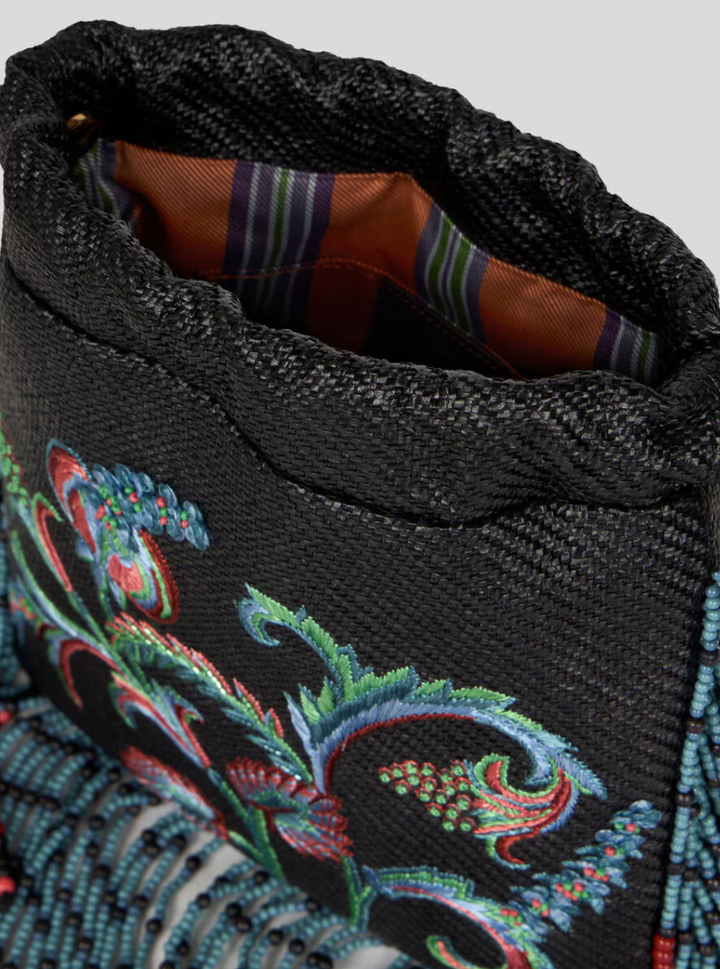 ETRO - SAC KALISPERA EN RAPHIA À BRODERIE ET FRANGES PETIT MODÈLE