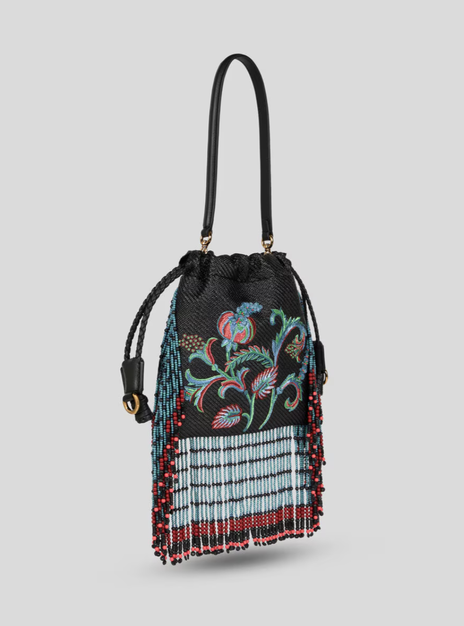 ETRO - SAC KALISPERA EN RAPHIA À BRODERIE ET FRANGES PETIT MODÈLE