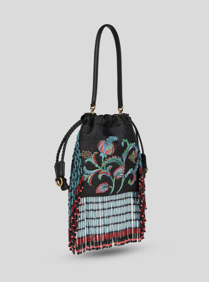 ETRO - SAC KALISPERA EN RAPHIA À BRODERIE ET FRANGES PETIT MODÈLE