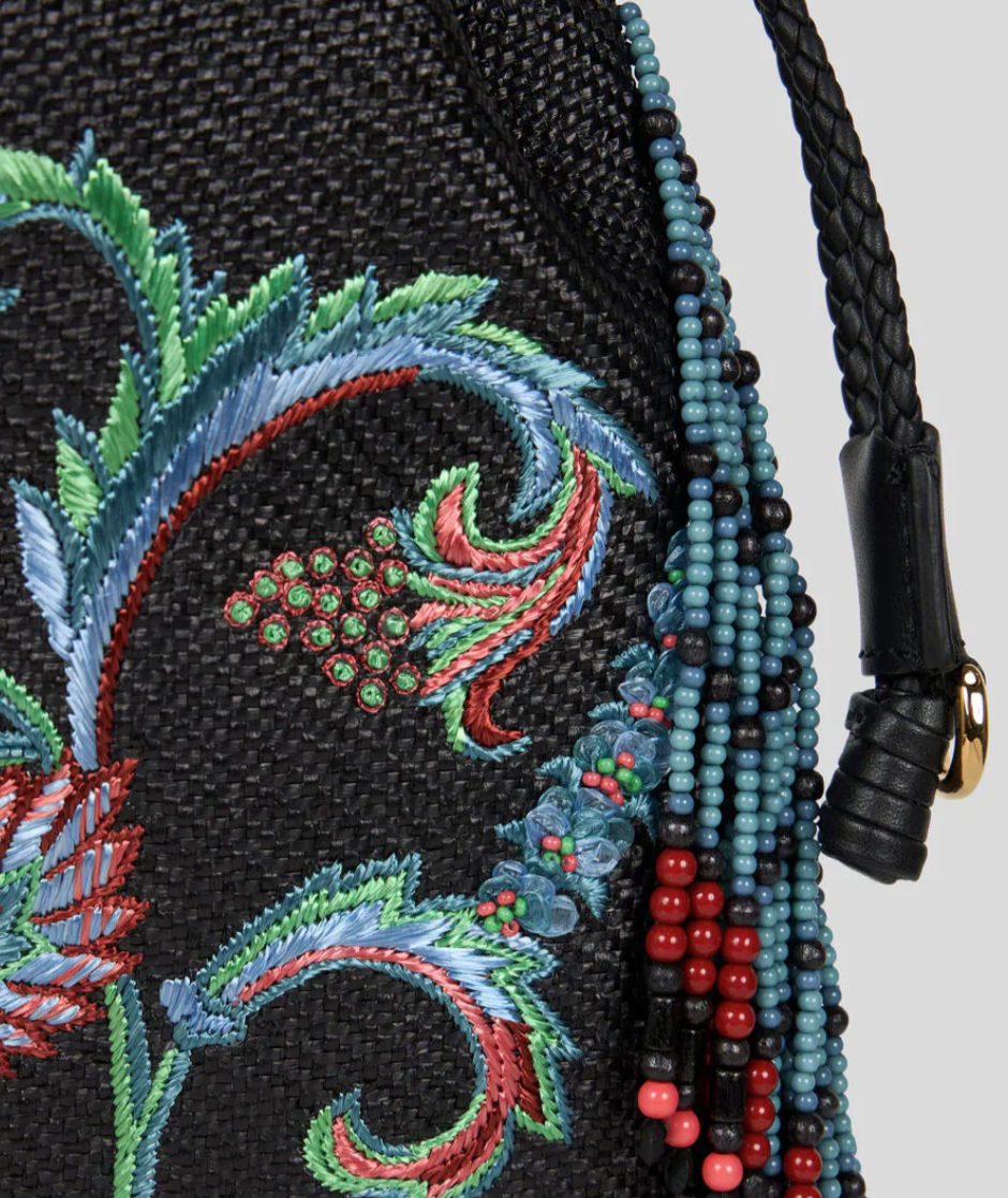 ETRO - SAC KALISPERA EN RAPHIA À BRODERIE ET FRANGES PETIT MODÈLE