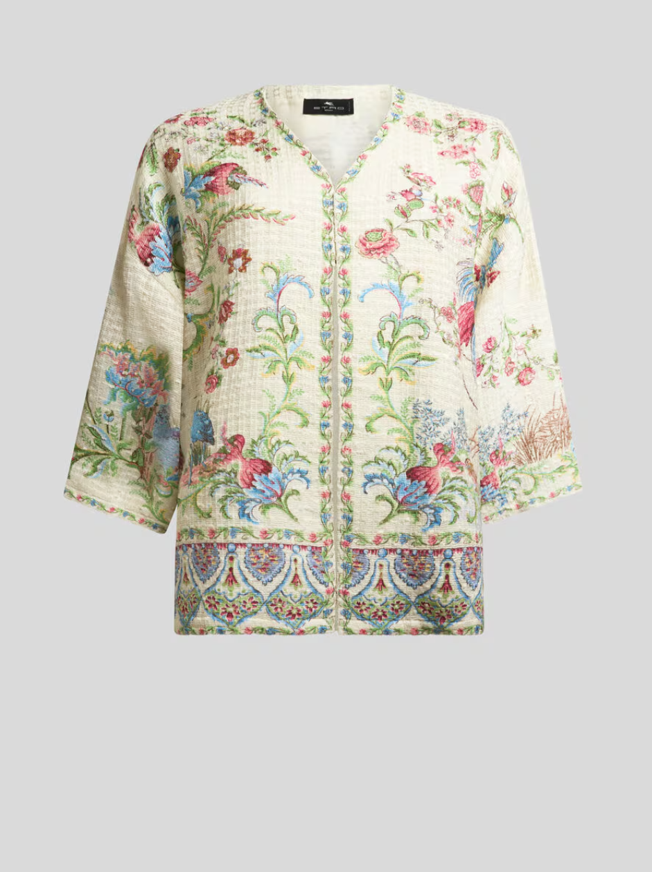 ETRO - KESA EN NATTÉ DE COTON MÉLANGÉ À MOTIF FAUNE ET FLORE