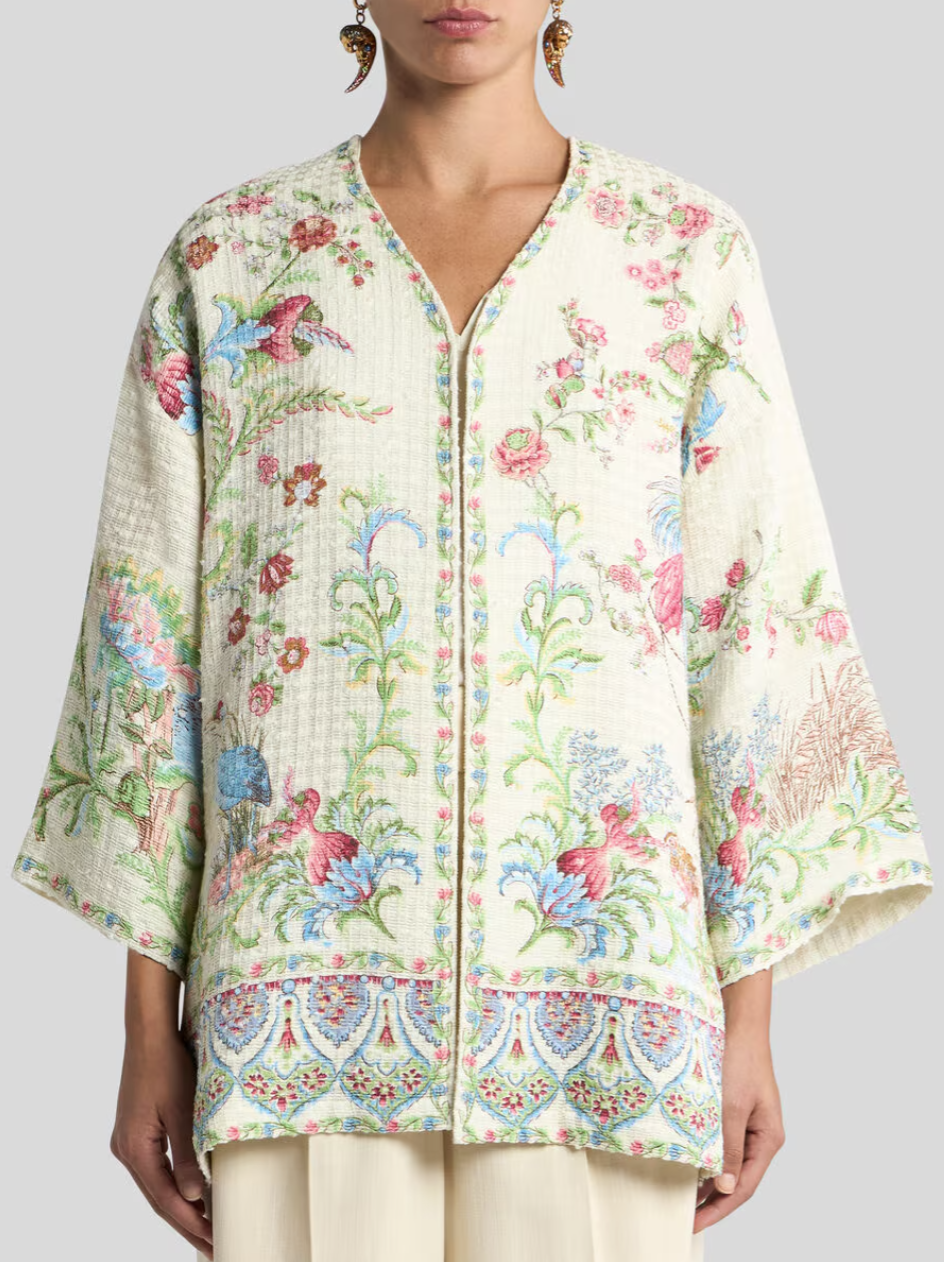 ETRO - KESA EN NATTÉ DE COTON MÉLANGÉ À MOTIF FAUNE ET FLORE