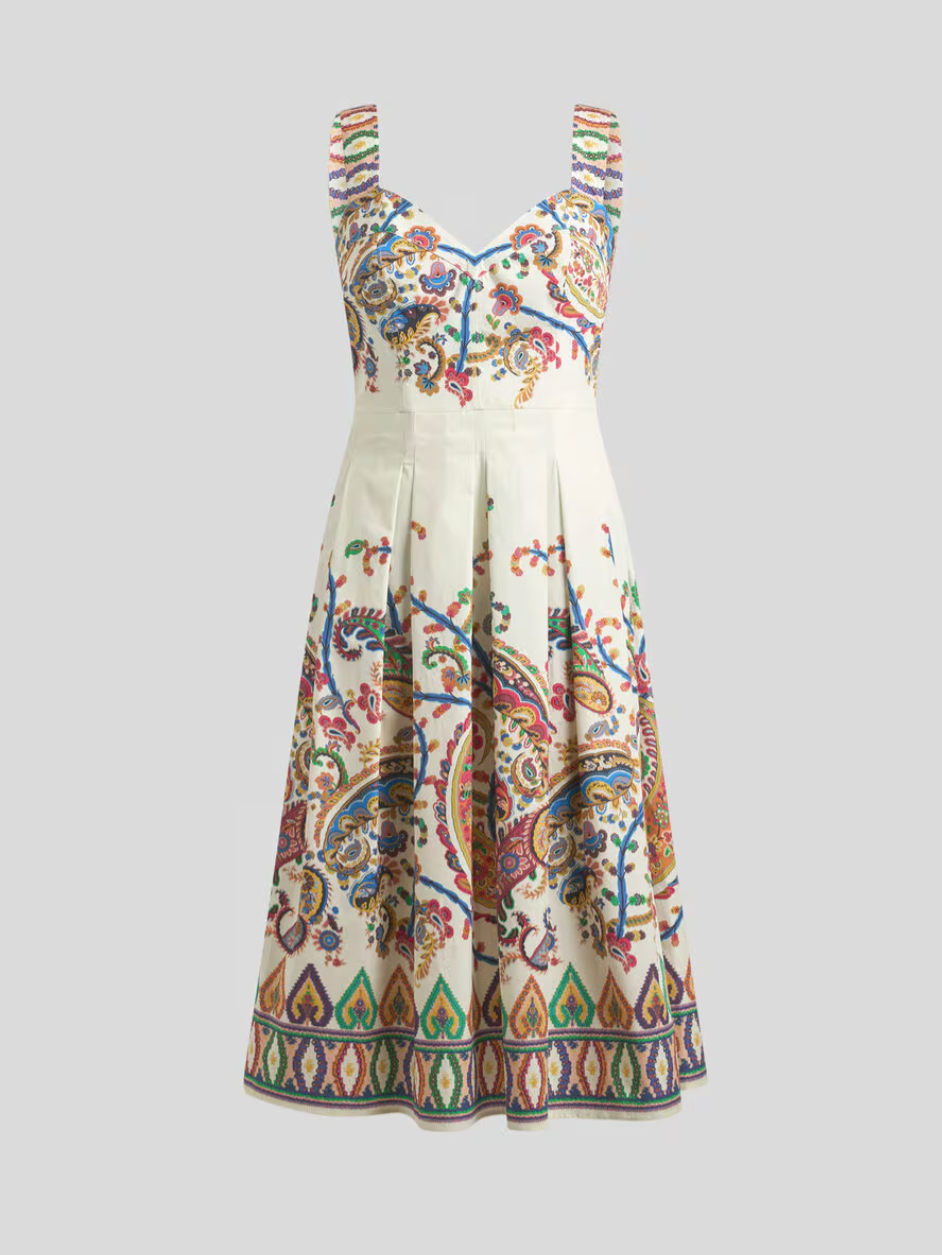 ETRO - ROBE MIDI EN COTON À IMPRIMÉ PAISLEY FLEURI PLACÉ