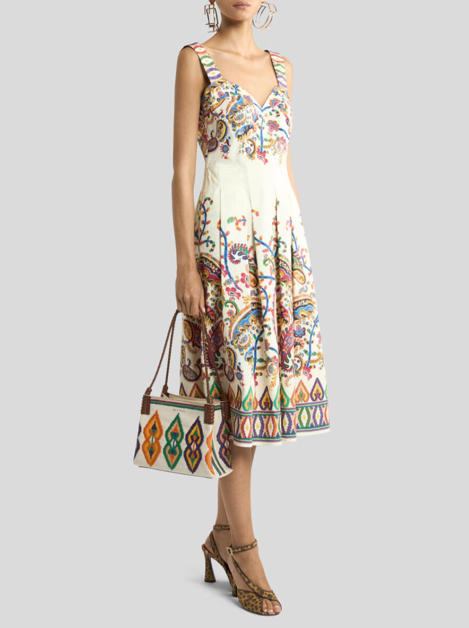 ETRO - ROBE MIDI EN COTON À IMPRIMÉ PAISLEY FLEURI PLACÉ