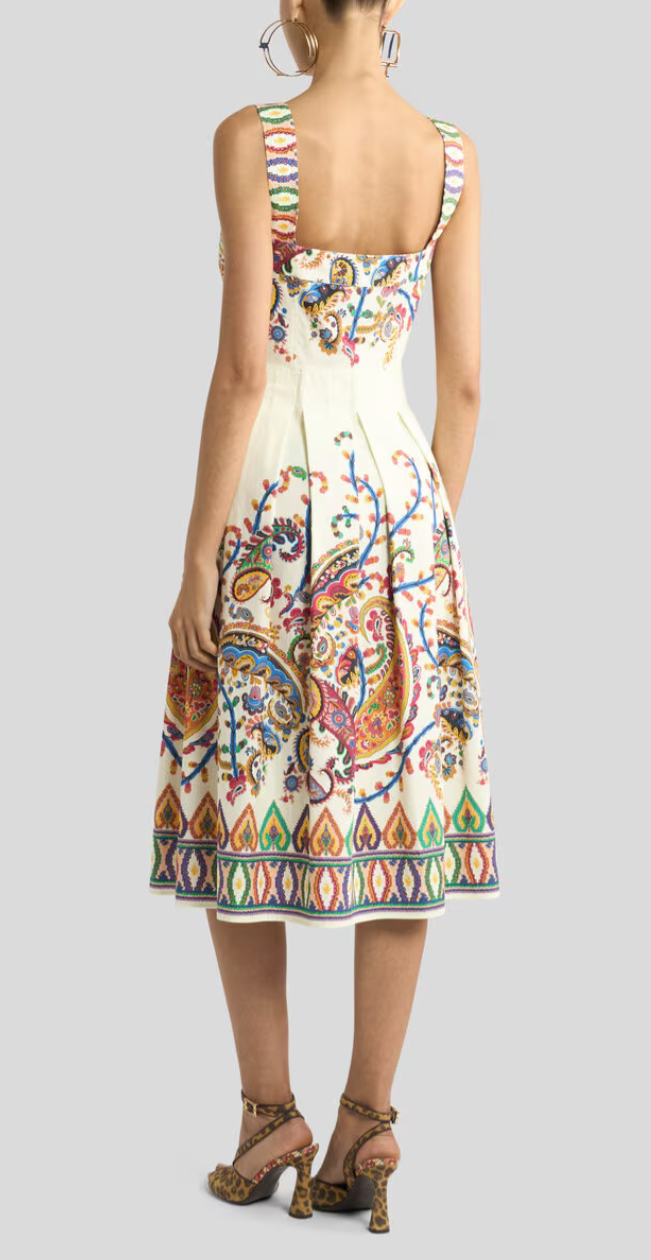 ETRO - ROBE MIDI EN COTON À IMPRIMÉ PAISLEY FLEURI PLACÉ