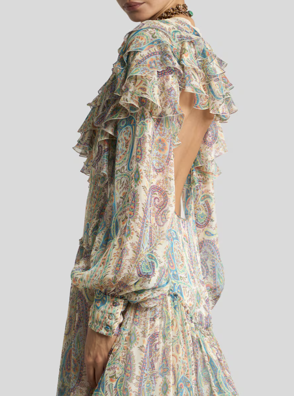 ETRO - ROBE LONGUE EN SOIE À MOTIF PAISLEY FLEURI