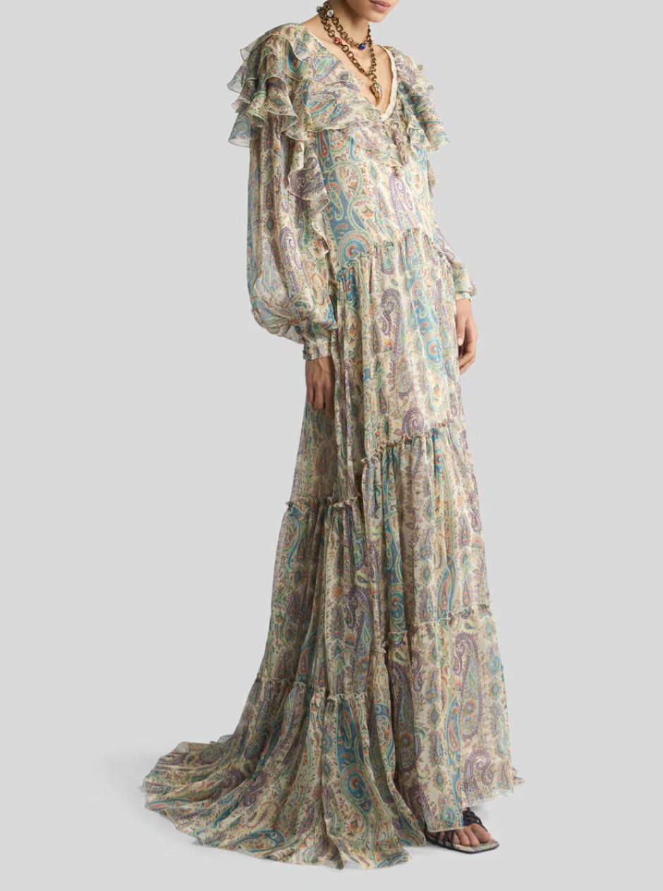 ETRO - ROBE LONGUE EN SOIE À MOTIF PAISLEY FLEURI