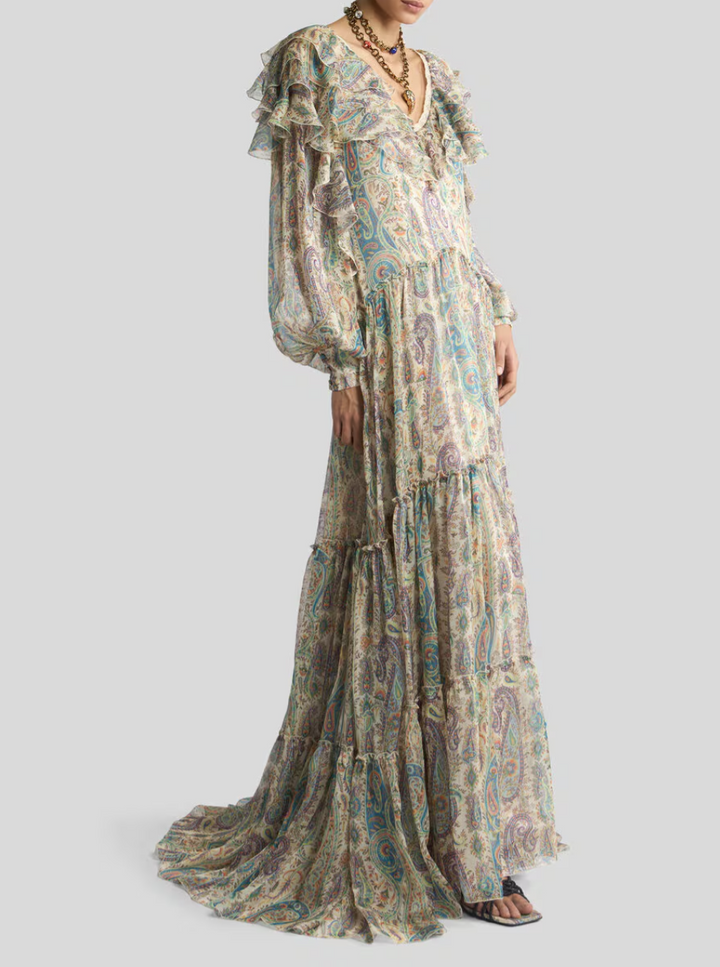 ETRO - ROBE LONGUE EN SOIE À MOTIF PAISLEY FLEURI