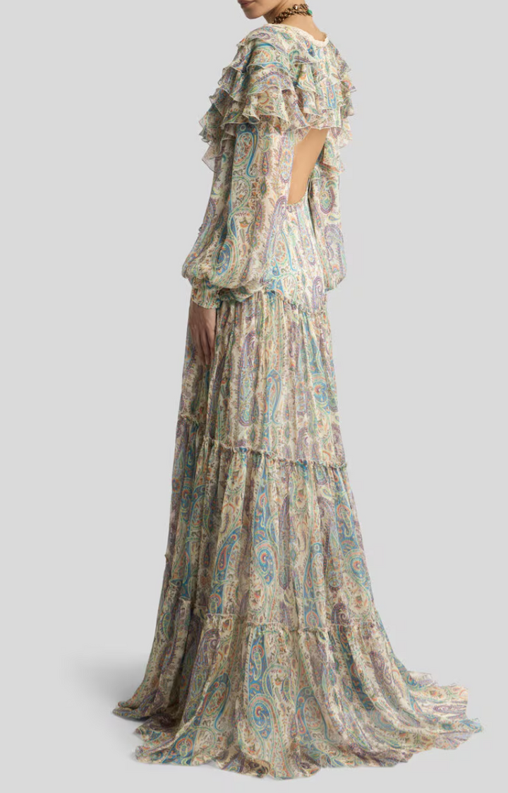 ETRO - ROBE LONGUE EN SOIE À MOTIF PAISLEY FLEURI