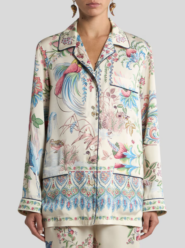 ETRO - CHEMISE EN TWILL À IMPRIMÉ FAUNE ET FLORE PLACÉ