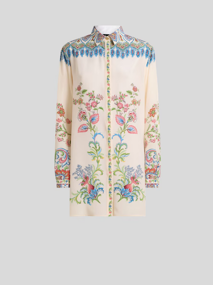 ETRO - CHEMISE LONGUE EN SOIE À IMPRIMÉ FLORAL PLACÉ