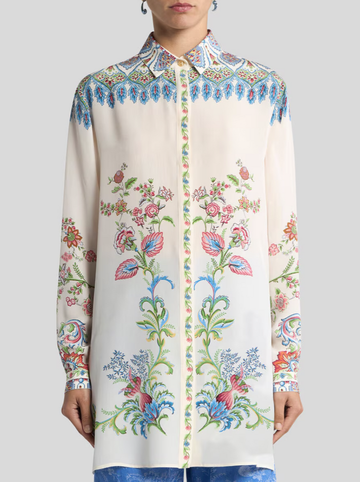 ETRO - CHEMISE LONGUE EN SOIE À IMPRIMÉ FLORAL PLACÉ