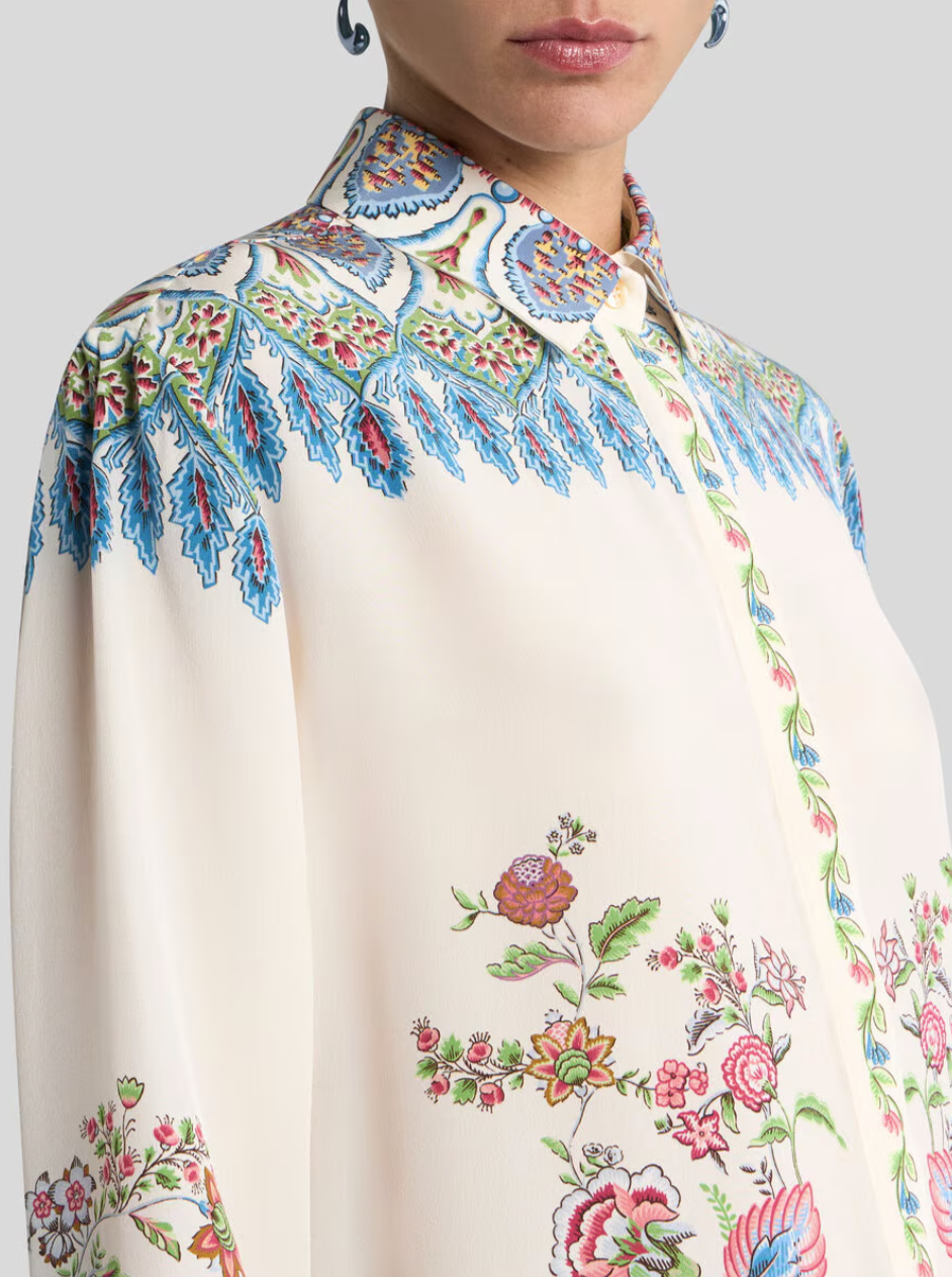 ETRO - CHEMISE LONGUE EN SOIE À IMPRIMÉ FLORAL PLACÉ