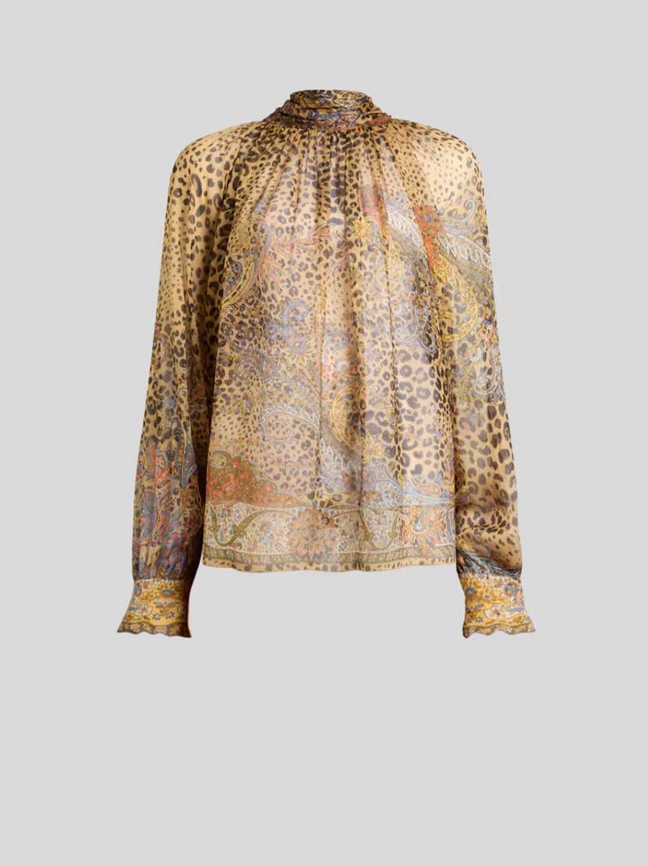 ETRO - BLOUSE EN MOUSSELINE DE SOIE À COL LAVALLIÈRE ET MOTIF PAISLEY ANIMALIER