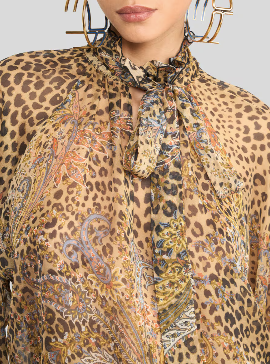 ETRO - BLOUSE EN MOUSSELINE DE SOIE À COL LAVALLIÈRE ET MOTIF PAISLEY ANIMALIER