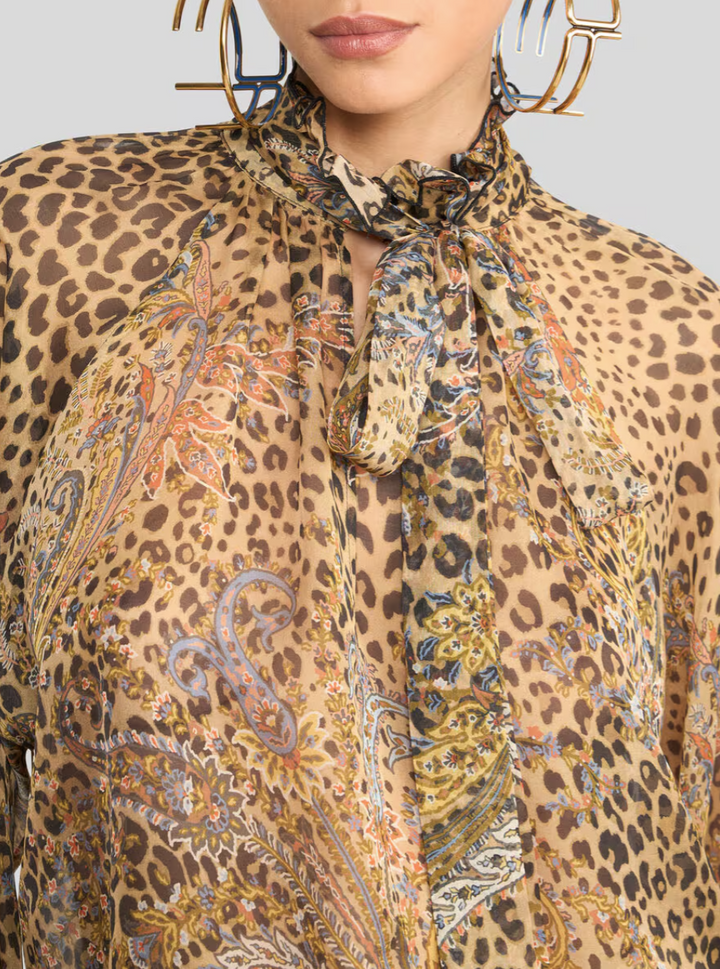 ETRO - BLOUSE EN MOUSSELINE DE SOIE À COL LAVALLIÈRE ET MOTIF PAISLEY ANIMALIER