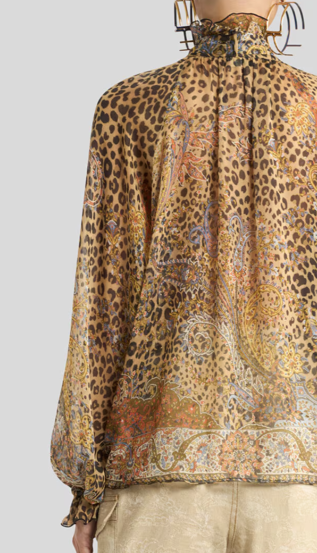 ETRO - BLOUSE EN MOUSSELINE DE SOIE À COL LAVALLIÈRE ET MOTIF PAISLEY ANIMALIER
