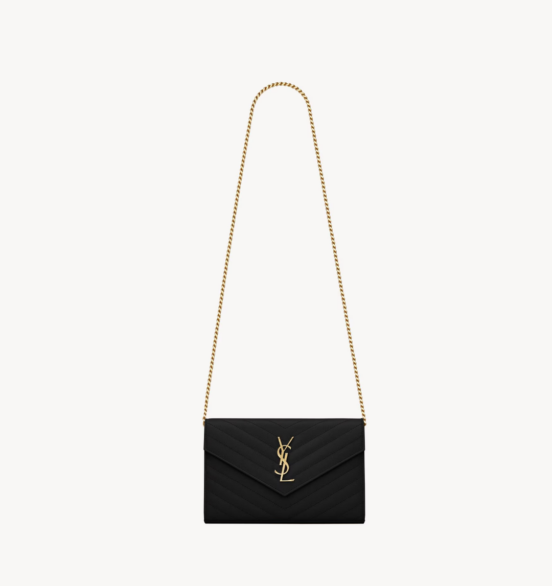 SAINT LAURENT - CASSANDRE classic CHAIN WALLET EN CUIR GRAIN DE POUDRE
