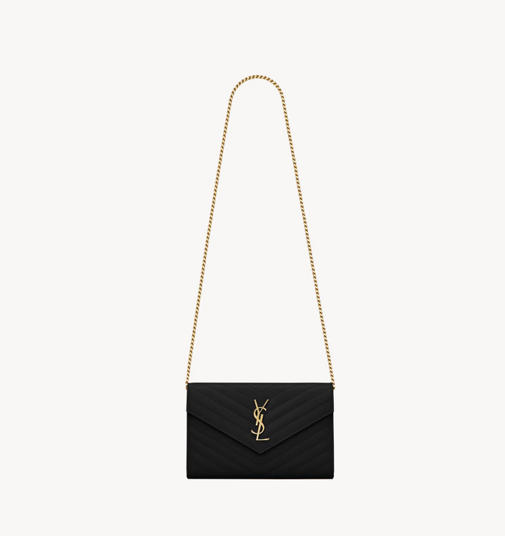 SAINT LAURENT - CASSANDRE classic CHAIN WALLET EN CUIR GRAIN DE POUDRE