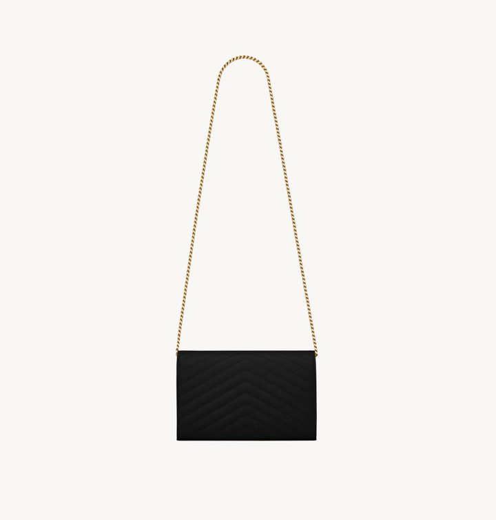 SAINT LAURENT - CASSANDRE classic CHAIN WALLET EN CUIR GRAIN DE POUDRE