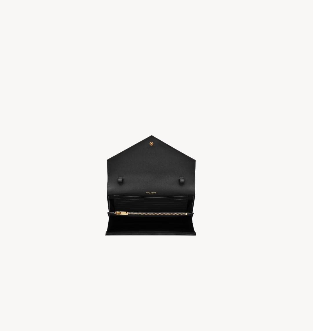 SAINT LAURENT - CASSANDRE classic CHAIN WALLET EN CUIR GRAIN DE POUDRE