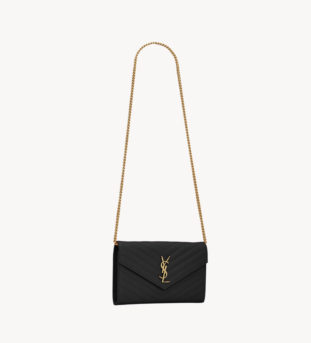 SAINT LAURENT - CASSANDRE classic CHAIN WALLET EN CUIR GRAIN DE POUDRE