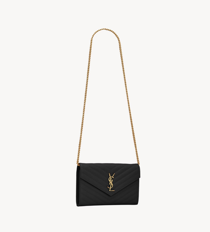 SAINT LAURENT - CASSANDRE classic CHAIN WALLET EN CUIR GRAIN DE POUDRE