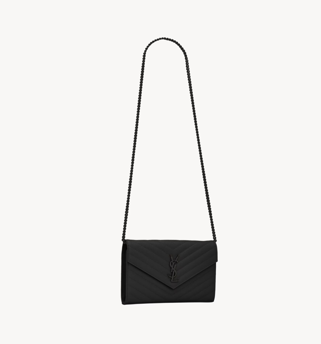 SAINT LAURENT - CASSANDRE classic CHAIN WALLET EN CUIR GRAIN DE POUDRE