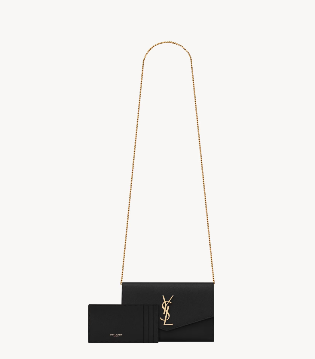 SAINT LAURENT - UPTOWN CHAIN WALLET EN CUIR GRAIN DE POUDRE