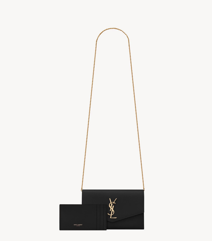 SAINT LAURENT - UPTOWN CHAIN WALLET EN CUIR GRAIN DE POUDRE