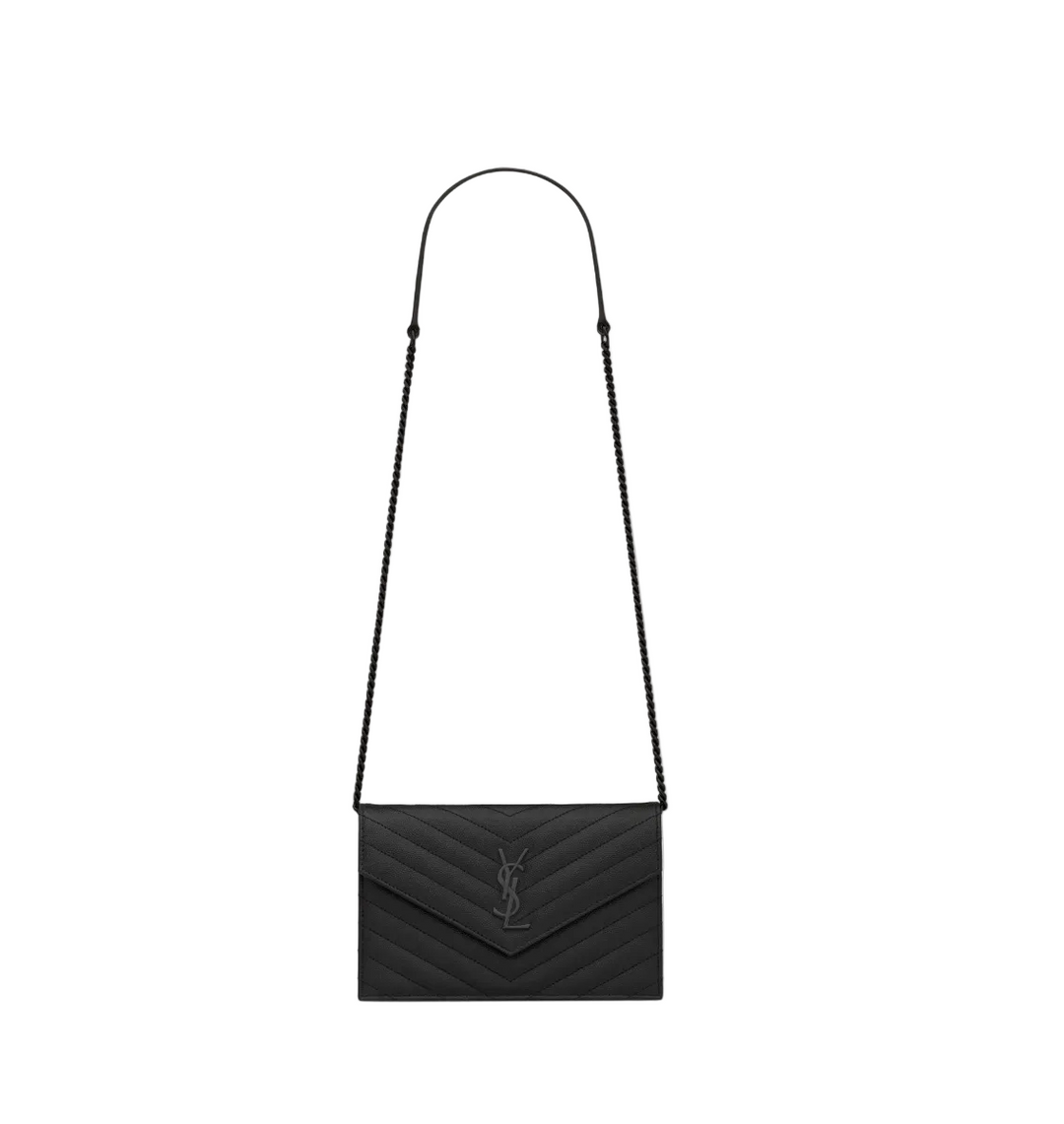 SAINT LAURENT - CASSANDRE ENVELOPE CHAIN WALLET EN CUIR GRAIN DE POUDRE