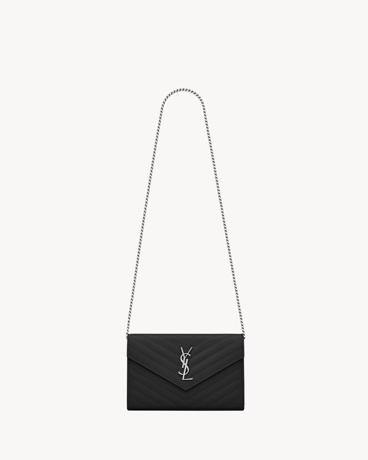 SAINT LAURENT - CASSANDRE classic CHAIN WALLET EN CUIR GRAIN DE POUDRE