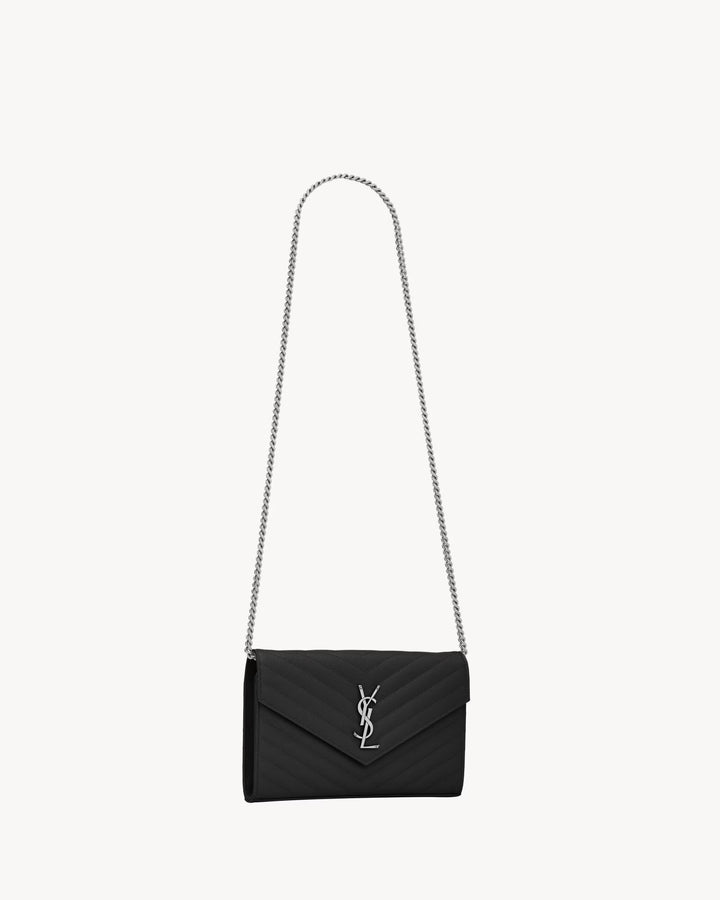 SAINT LAURENT - CASSANDRE classic CHAIN WALLET EN CUIR GRAIN DE POUDRE