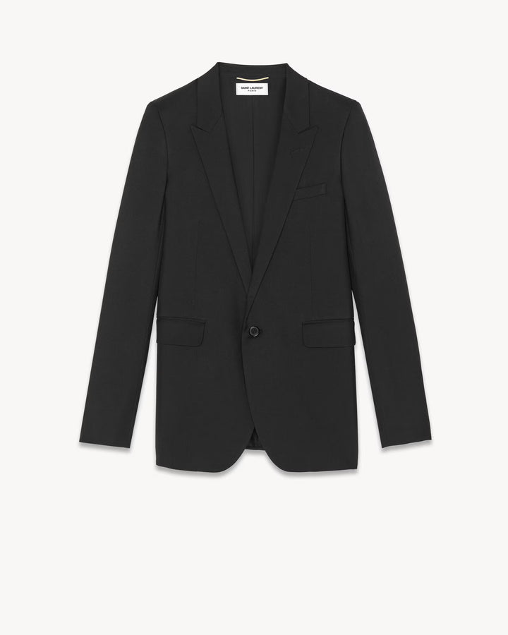 SAINT LAURENT - Veste à boutonnage simple avec revers étroit en pointe en laine certifiée.