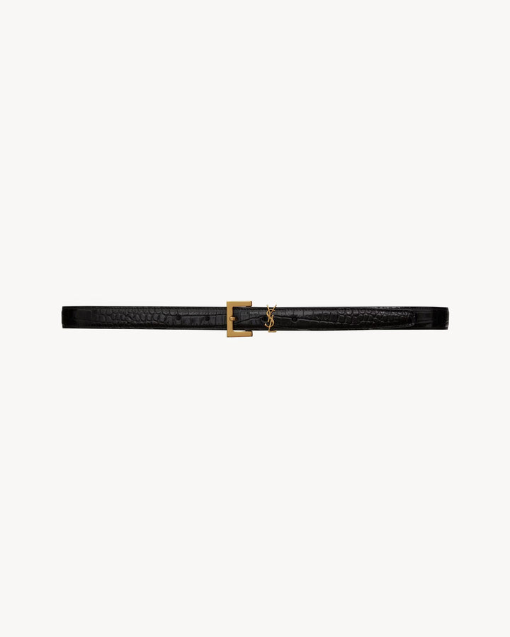 SAINT LAURENT - CASSANDRE FINE CEINTURE en cuir embossé crocodile