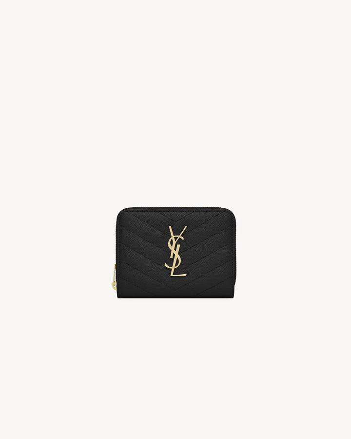 SAINT LAURENT - CASSANDRE PORTEFEUILLE COMPACT en cuir grain de poudre