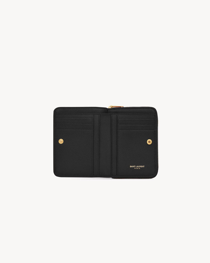 SAINT LAURENT - CASSANDRE PORTEFEUILLE COMPACT en cuir grain de poudre