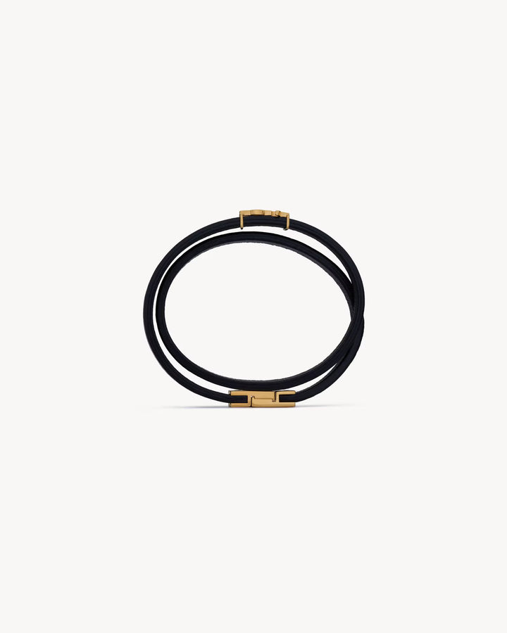 SAINT LAURENT - CASSANDRE bracelet double tour en cuir et métal
