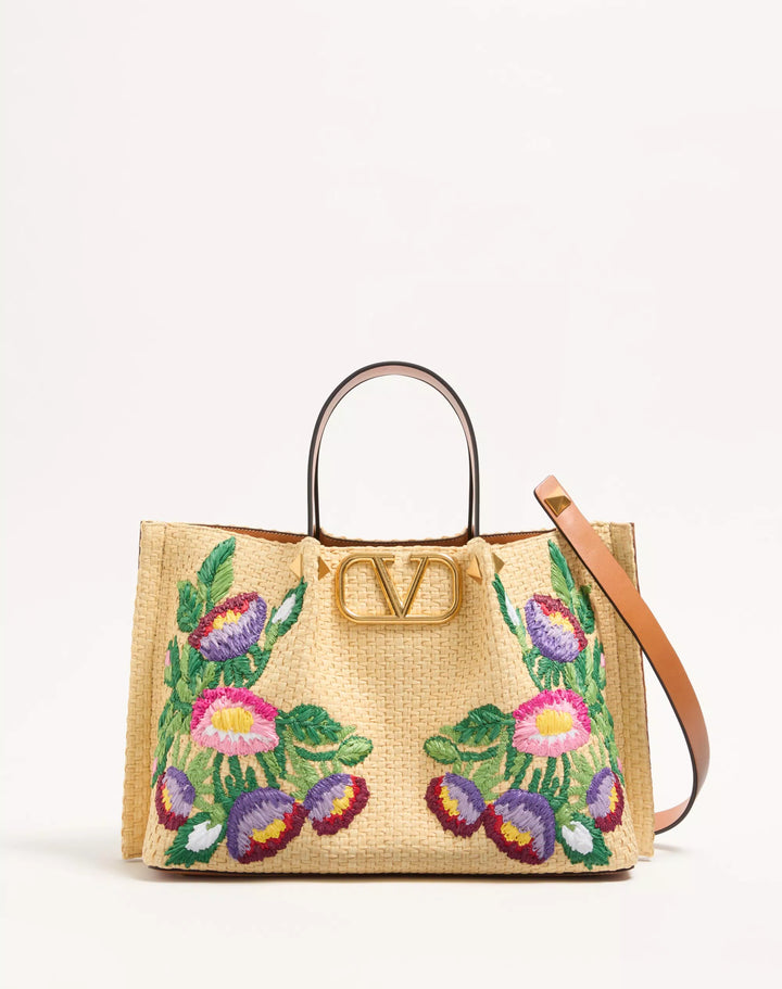 VALENTINO - Cabas Moyen En Raphia Avec Broderie Florale