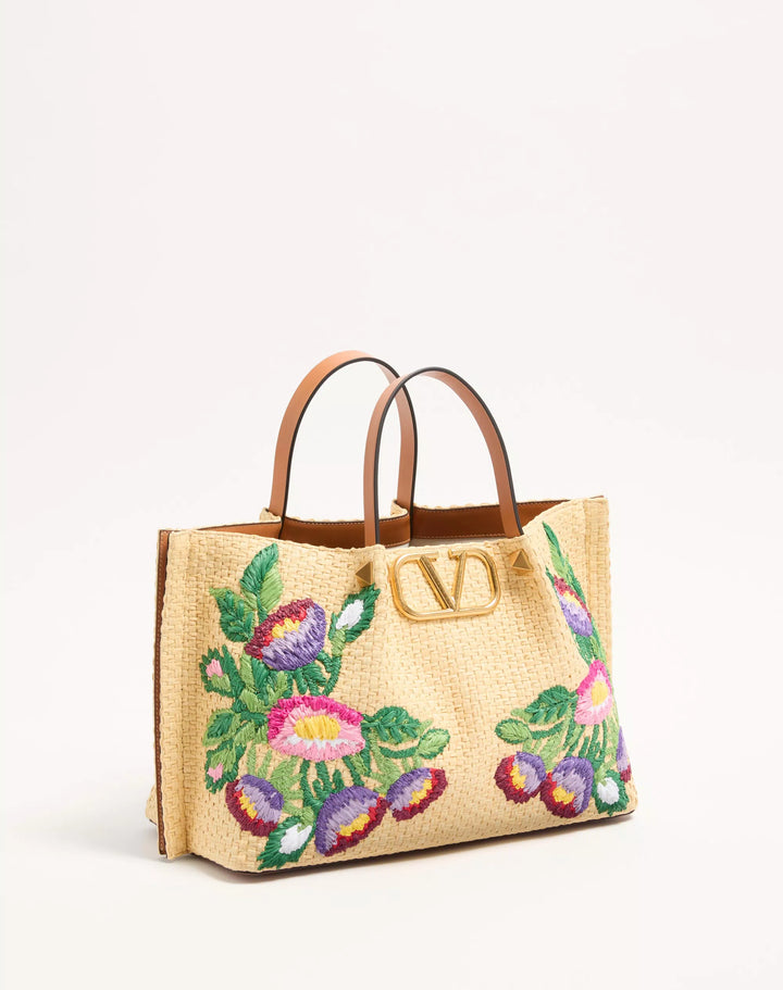 VALENTINO - Cabas Moyen En Raphia Avec Broderie Florale