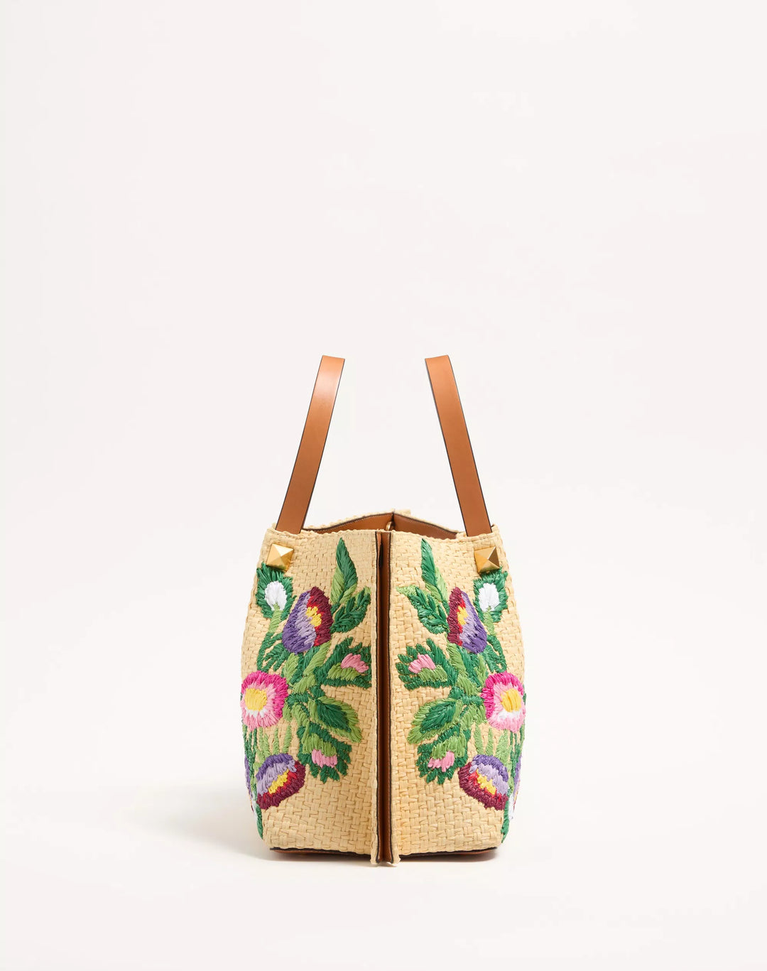 VALENTINO - Cabas Moyen En Raphia Avec Broderie Florale