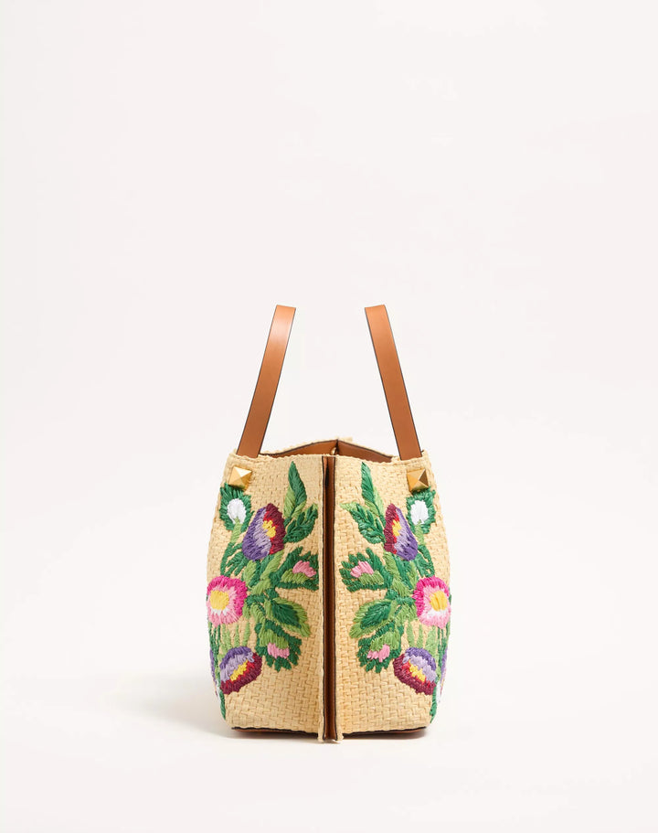 VALENTINO - Cabas Moyen En Raphia Avec Broderie Florale