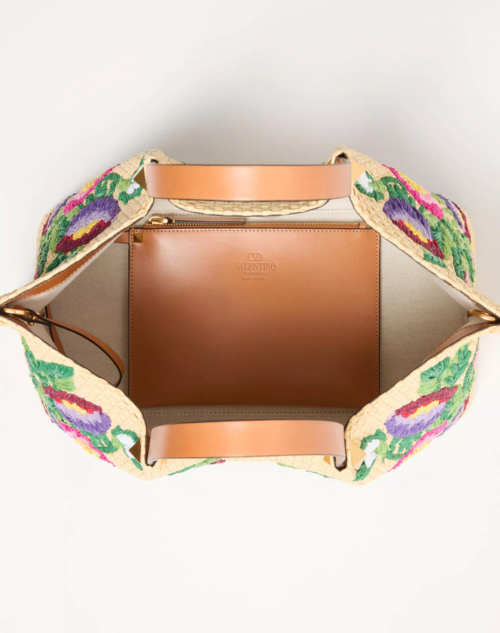 VALENTINO - Cabas Moyen En Raphia Avec Broderie Florale