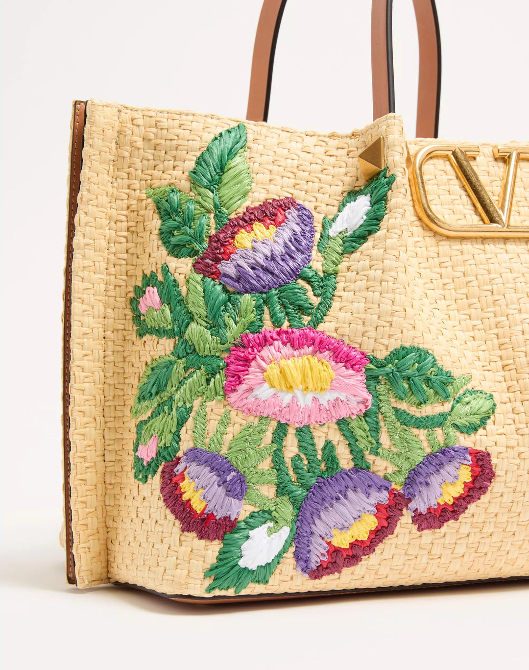 VALENTINO - Cabas Moyen En Raphia Avec Broderie Florale
