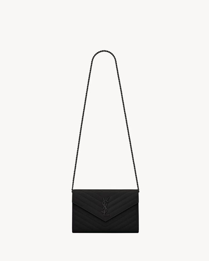 SAINT LAURENT CASSANDRE CLASSIC CHAIN WALLET EN CUIR GRAIN DE POUDRE