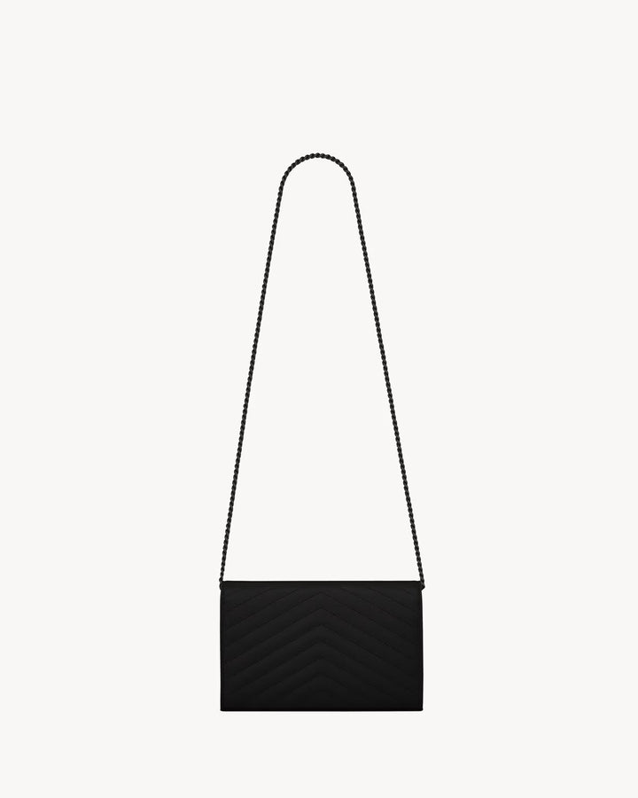 SAINT LAURENT CASSANDRE CLASSIC CHAIN WALLET EN CUIR GRAIN DE POUDRE